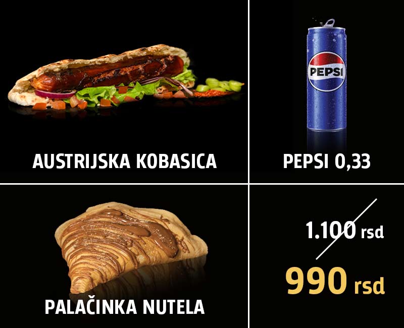 Fast food Havarija | Austrijska kobasica combo
